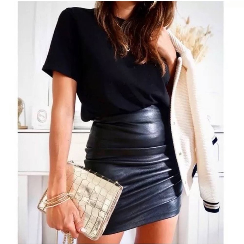 Zara draped leather mini skirt